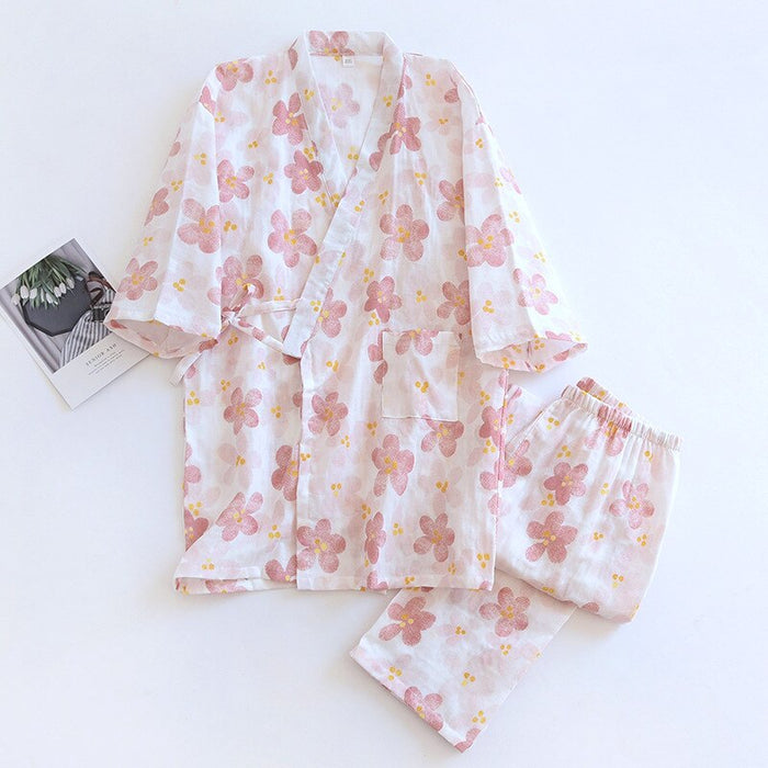 Women's Floral 2 Piece Kimono Pajama Set