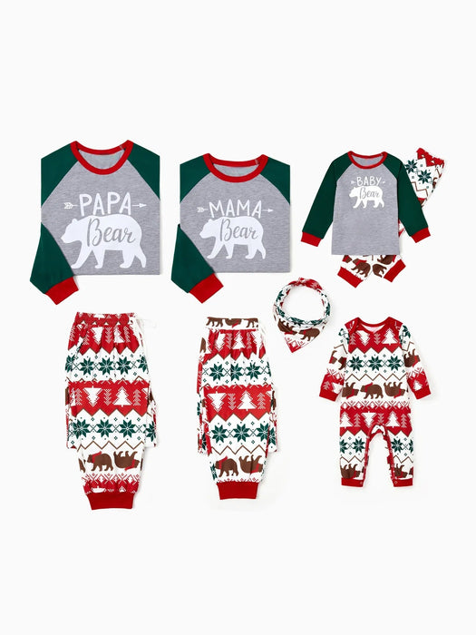 Christmas Holiday Bear Printed Family Matching Pajama Set