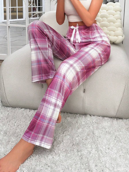 Drawstring Plaid Print Sleepwear