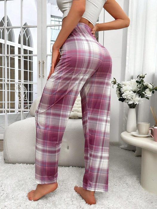 Drawstring Plaid Print Sleepwear