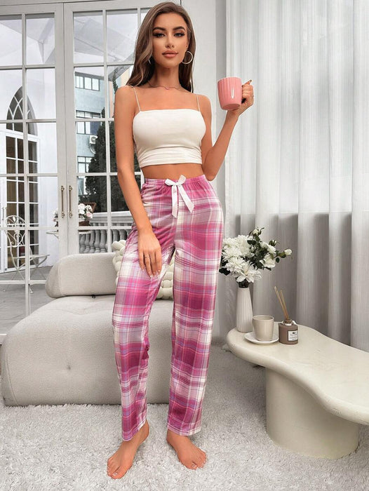 Drawstring Plaid Print Sleepwear