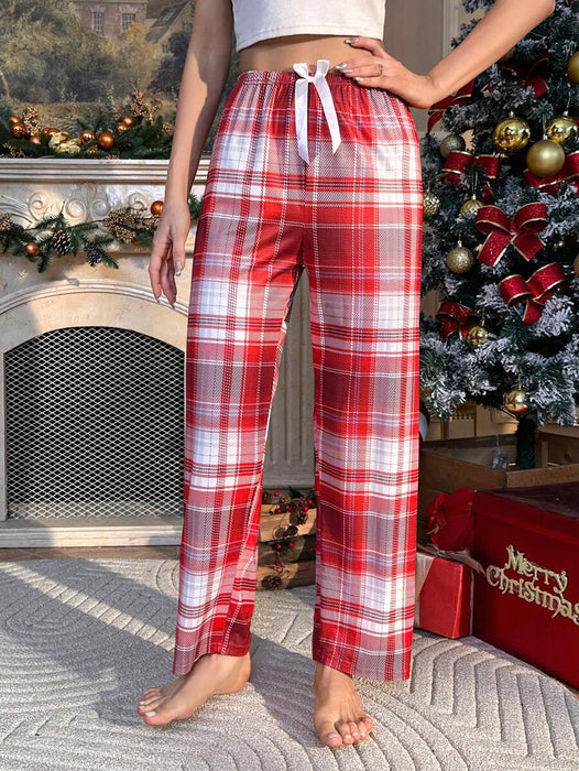 Drawstring Plaid Print Sleepwear