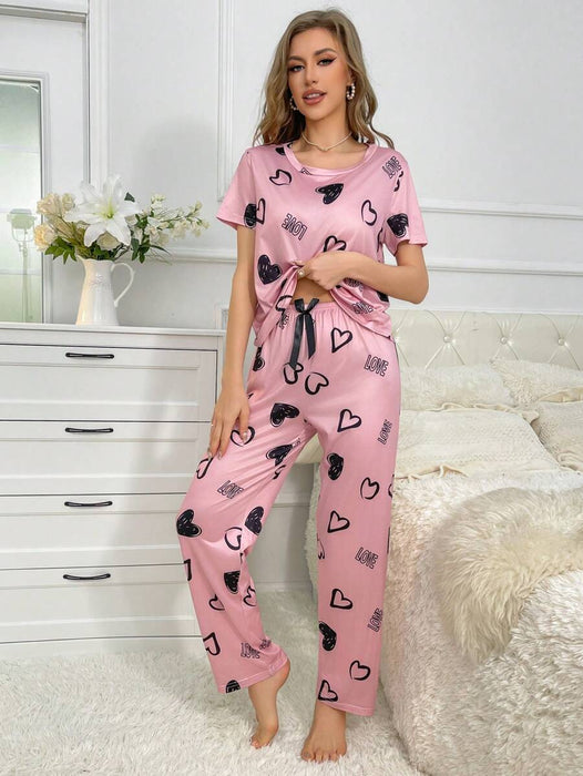 Cordate And Text Printed Pajama Set