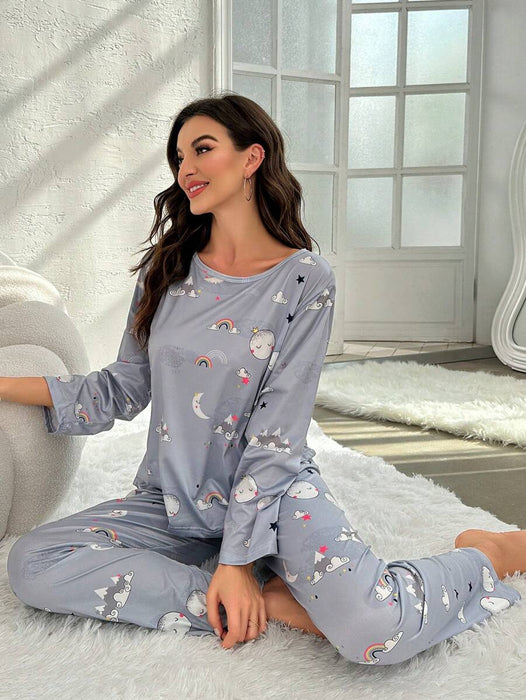 Moon And Rainbow Graphic Pajamas Set