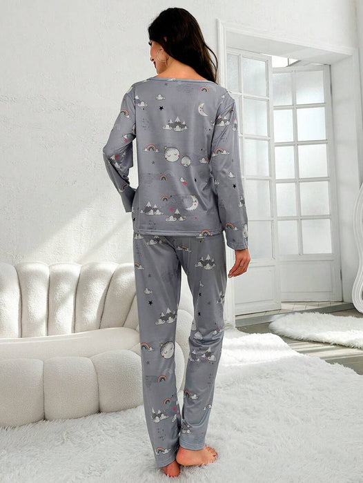 Moon And Rainbow Graphic Pajamas Set