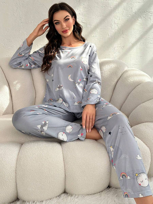 Moon And Rainbow Graphic Pajamas Set