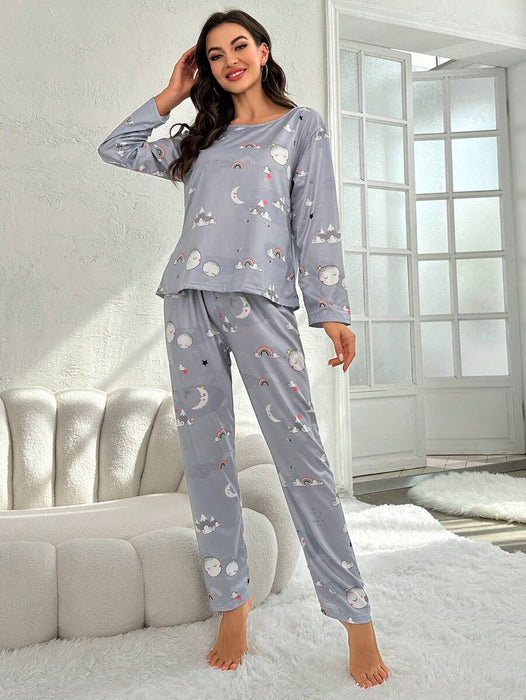 Moon And Rainbow Graphic Pajamas Set