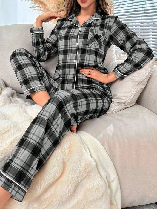 Contrast Plaid Print Pajama Set