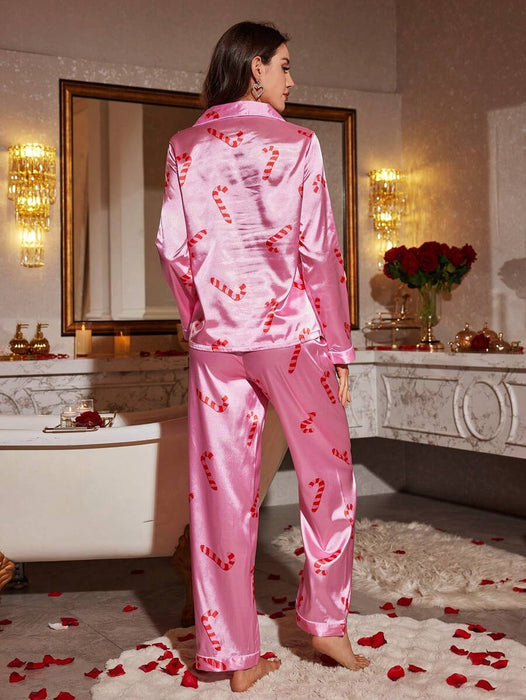 Christmas Candy Cane Printed Pajamas Set