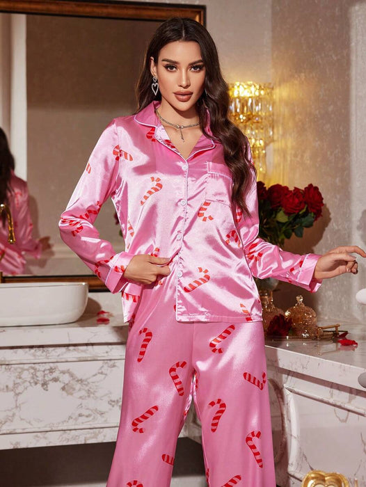 Christmas Candy Cane Printed Pajamas Set