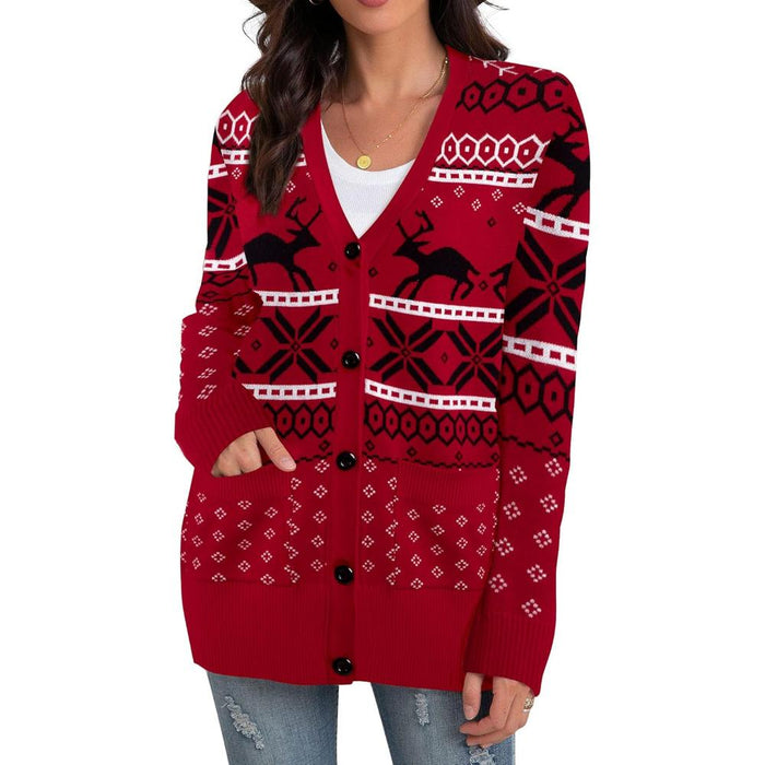 Snowflake And Decoration Print Christmas Cardigan