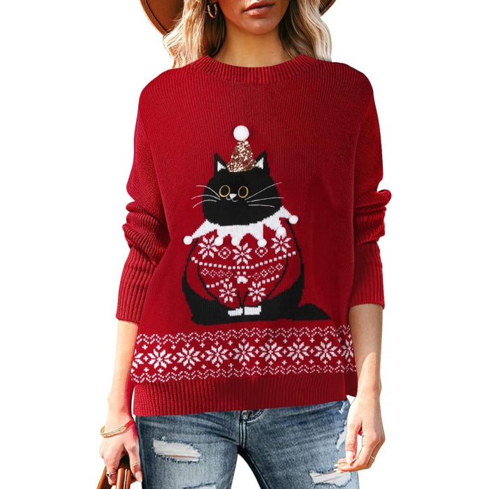 Christmas Sweater With Holiday Print And Long Sleeves