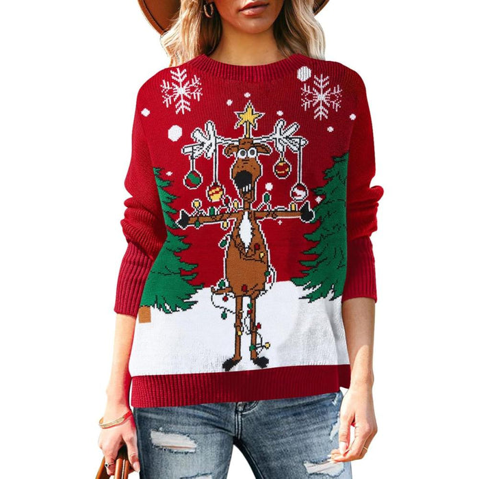 Christmas Sweater With Holiday Print And Long Sleeves