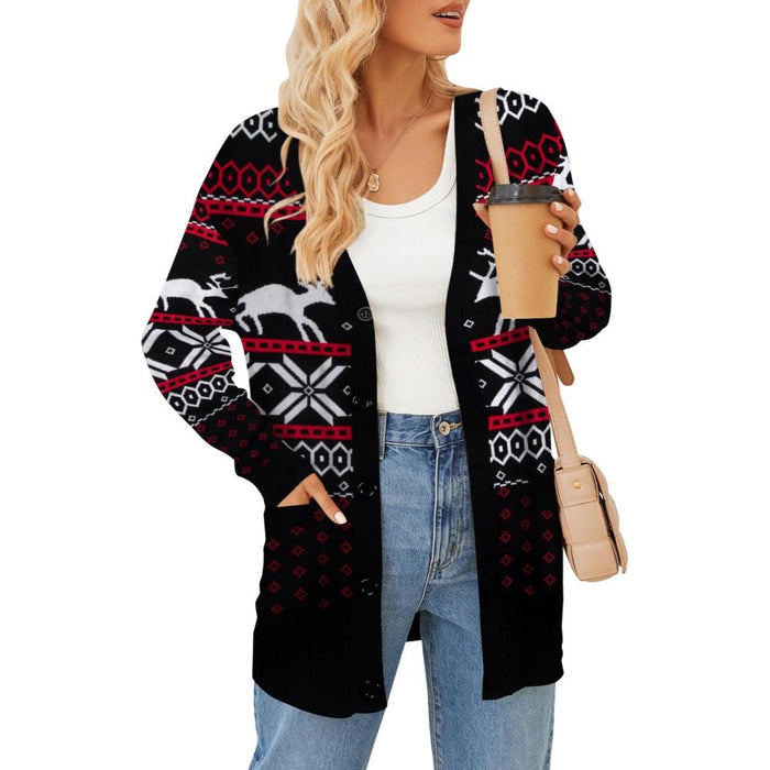 Snowflake And Decoration Print Christmas Cardigan