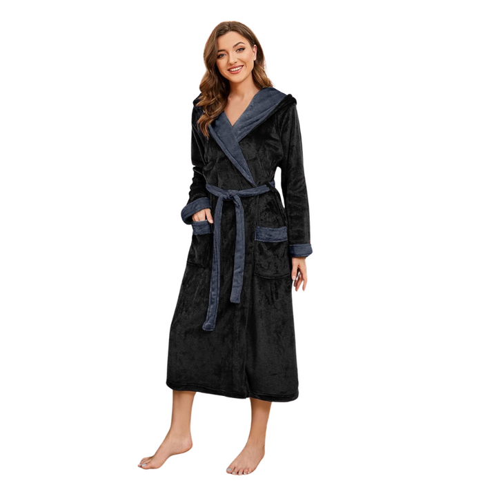 Dual Tone Long Hooded Fleece Bathrobe