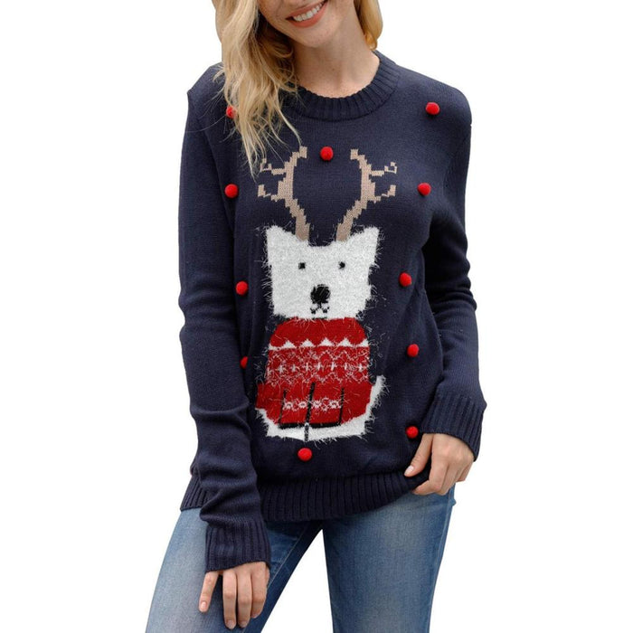 Christmas Sweater With Holiday Print And Long Sleeves