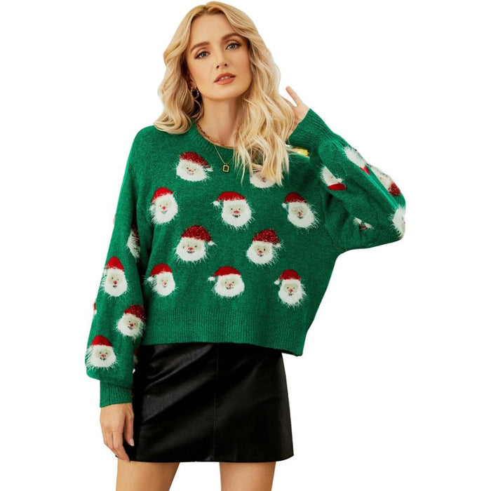 Santa Themed Knit Sweater For Holiday Parties