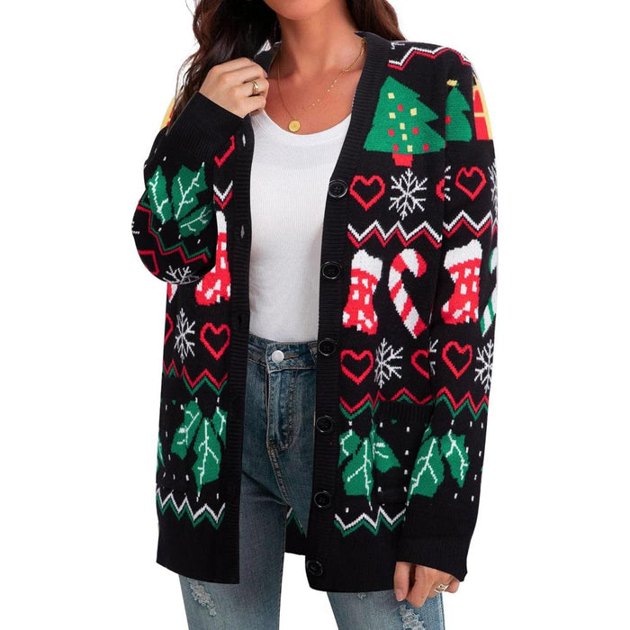 Snowflake And Decoration Print Christmas Cardigan