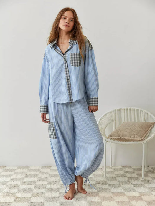 Vintage Plaid And Stripes Pajama Set