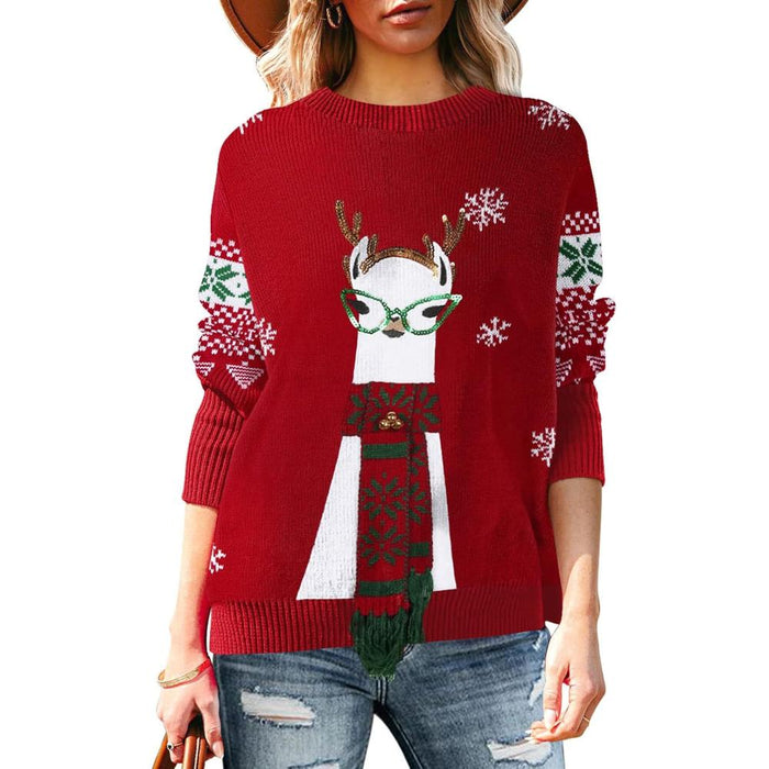 Christmas Sweater With Holiday Print And Long Sleeves