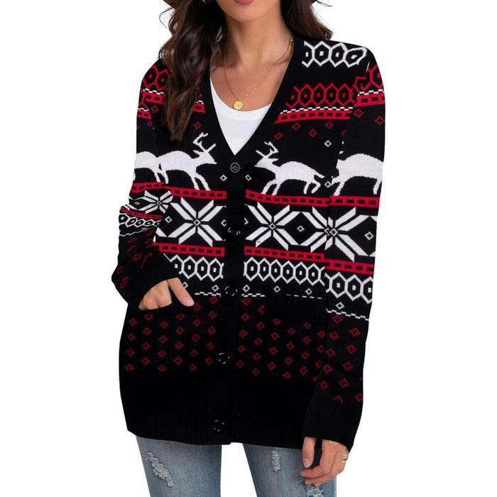 Snowflake And Decoration Print Christmas Cardigan