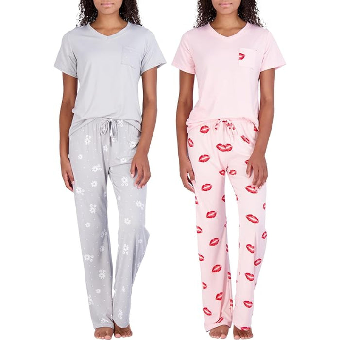 2 Pack Pajama And Short Sleeve Tshirt Set