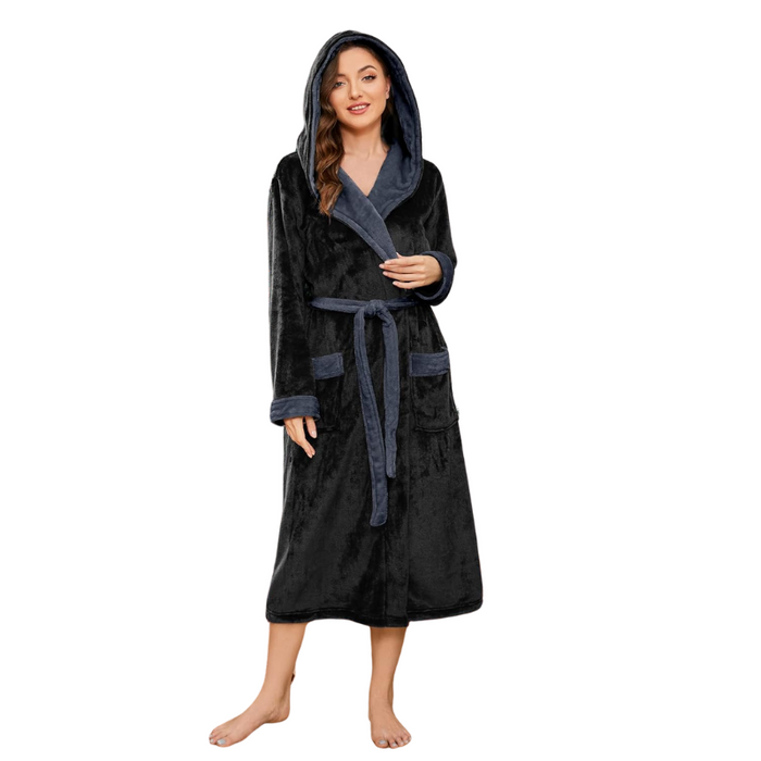 Dual Tone Long Hooded Fleece Bathrobe