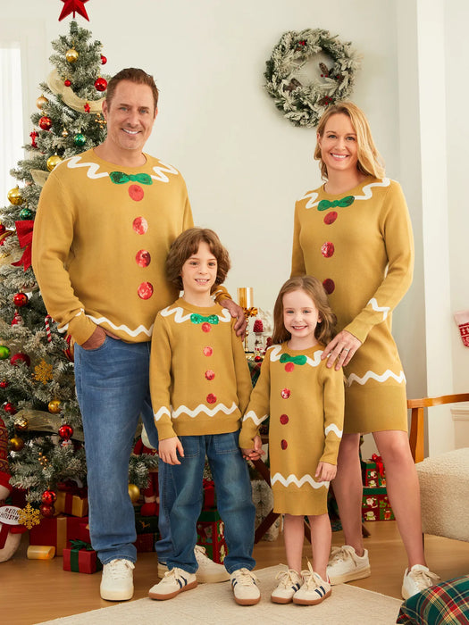 Gingerbread Print Christmas Family Matching Sweater