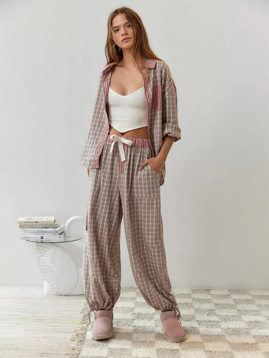 Vintage Plaid And Stripes Pajama Set