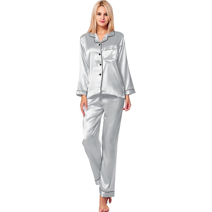 Long Sleeve Button Up Satin Pajama Set