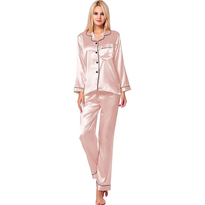 Long Sleeve Button Down Satin Pajama Set