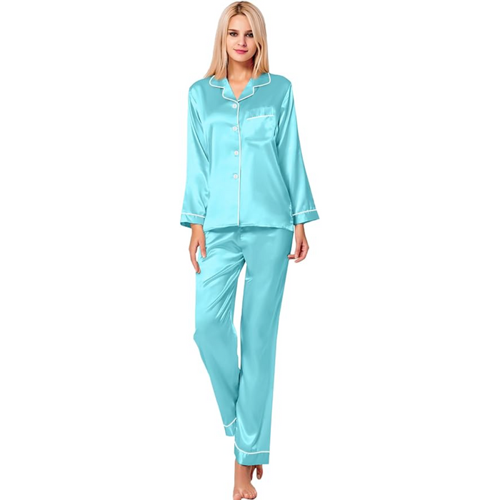 Long Sleeve Button Up Satin Pajama Set