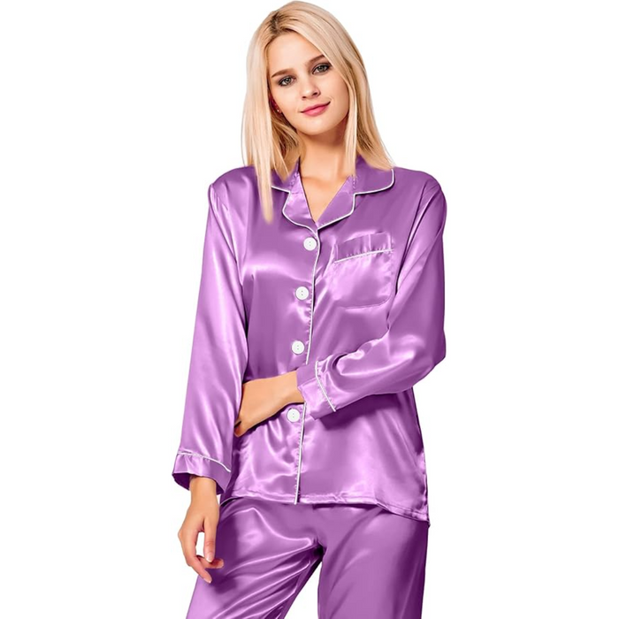 Long Sleeve Button Up Satin Pajama Set