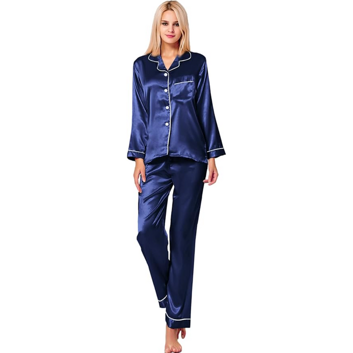 Long Sleeve Button Up Satin Pajama Set