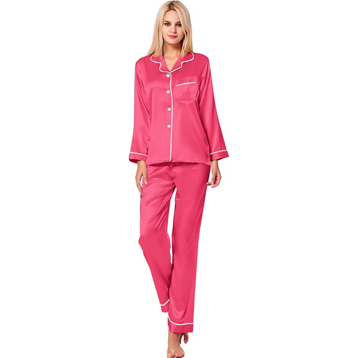 Long Sleeve Button Up Satin Pajama Set