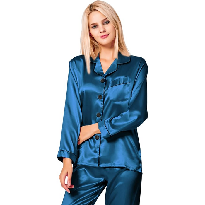 Long Sleeve Button Up Satin Pajama Set