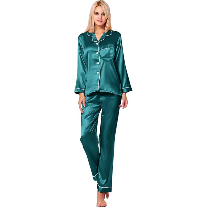 Long Sleeve Button Up Satin Pajama Set