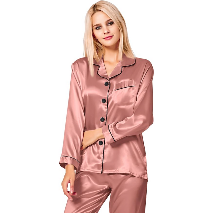 Long Sleeve Button Down Satin Pajama Set