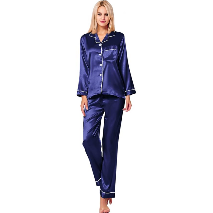 Long Sleeve Button Down Satin Pajama Set