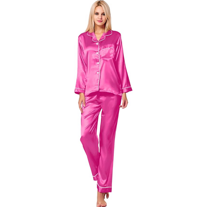 Button Down Long Sleeve Satin Pajama Set