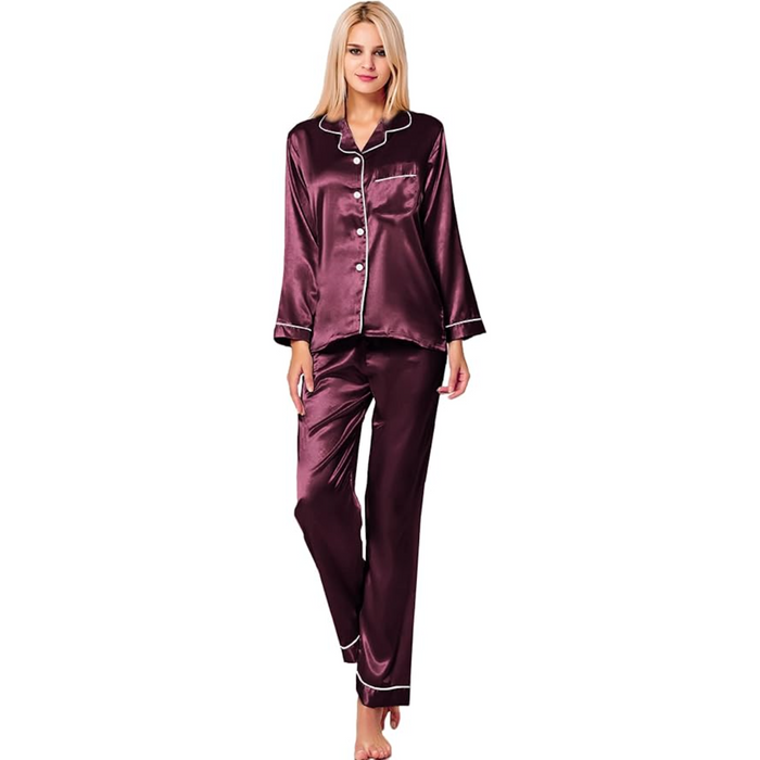 Long Sleeve Button Down Satin Pajama Set