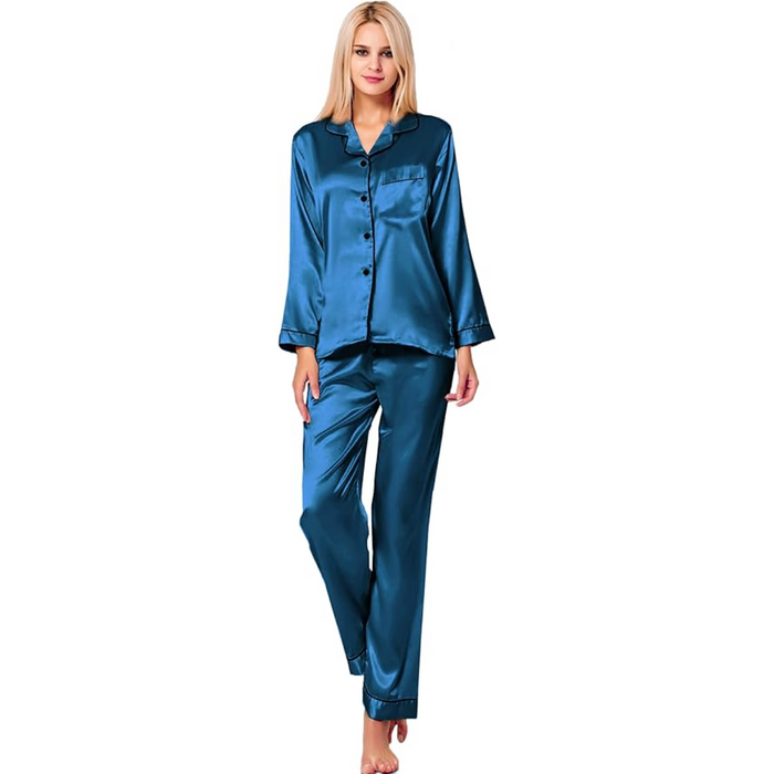 Long Sleeve Button Up Satin Pajama Set