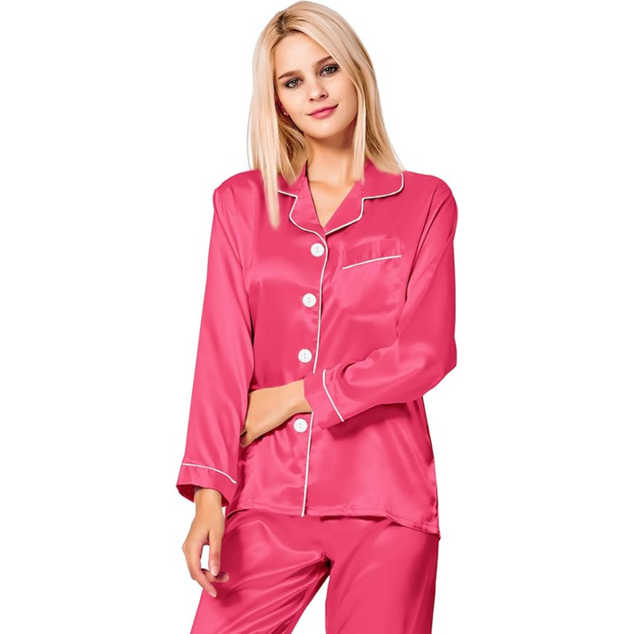 Long Sleeve Button Up Satin Pajama Set