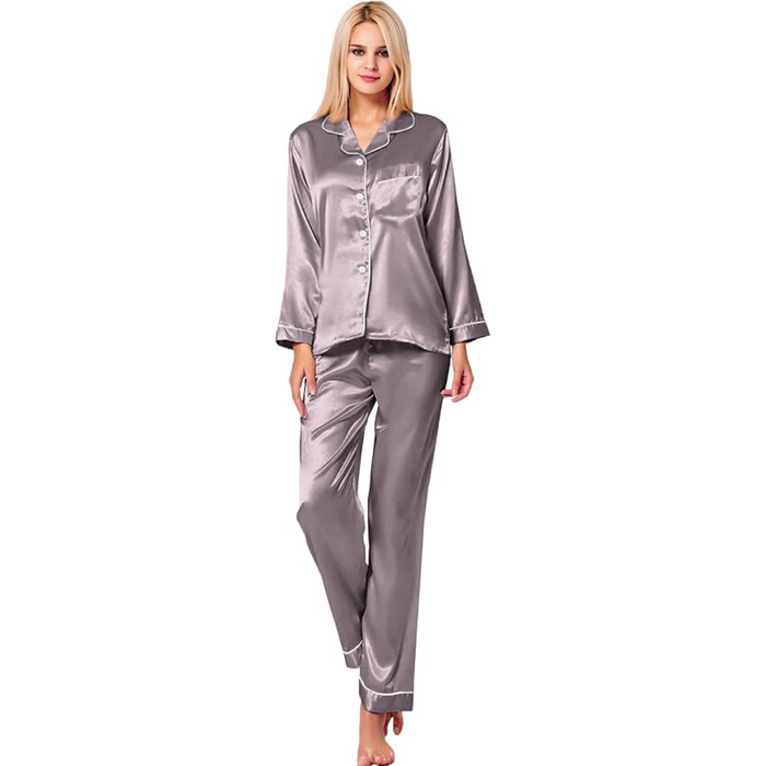 Long Sleeve Button Down Satin Pajama Set