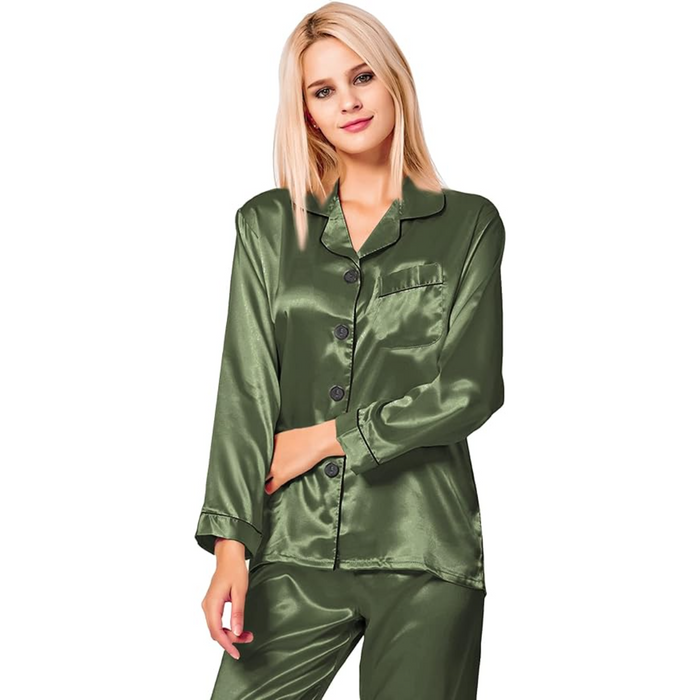 Long Sleeve Button Up Satin Pajama Set