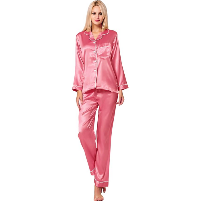 Long Sleeve Button Down Satin Pajama Set