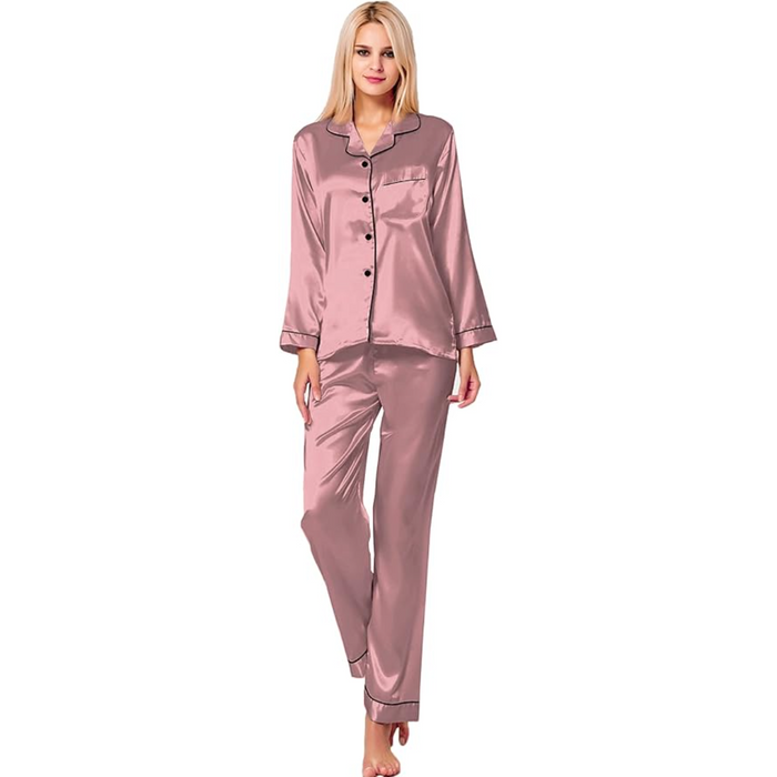 Long Sleeve Button Up Satin Pajama Set