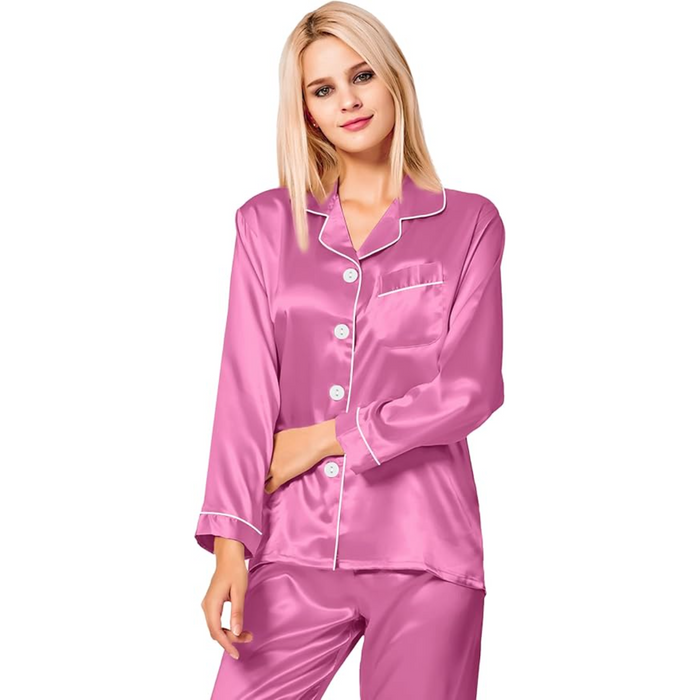 Long Sleeve Button Up Satin Pajama Set