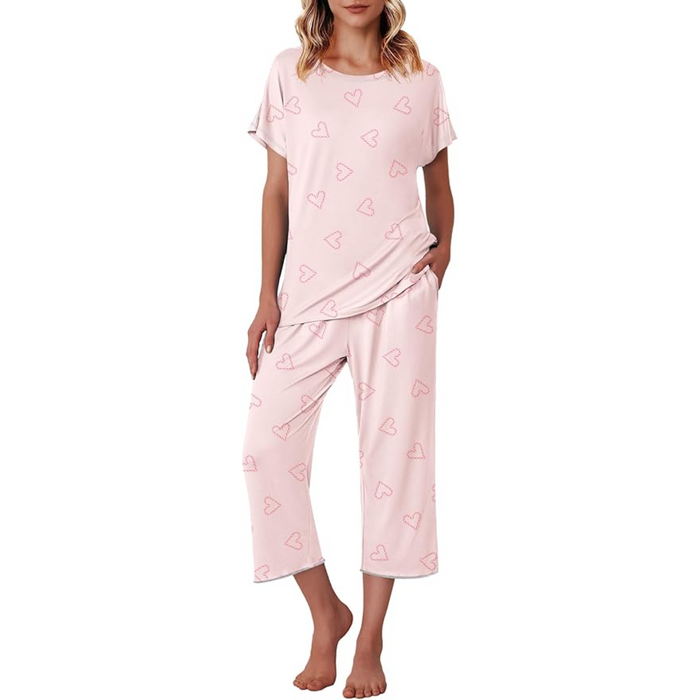 Printed Capri Pajama Set With Short Sleeve Top