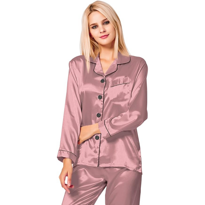 Long Sleeve Button Up Satin Pajama Set